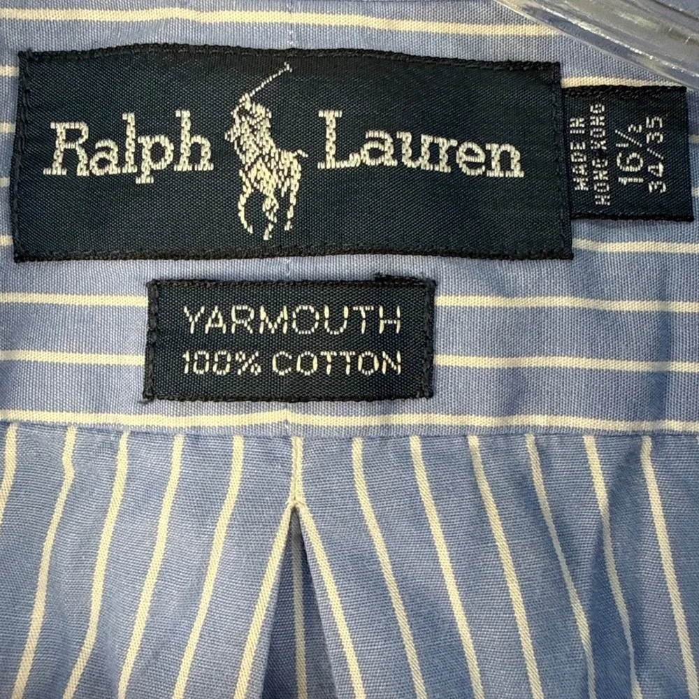 Polo Ralph Lauren Yarmouth Mens 16.5 34/35 Blue White Striped Cotton Shirt L